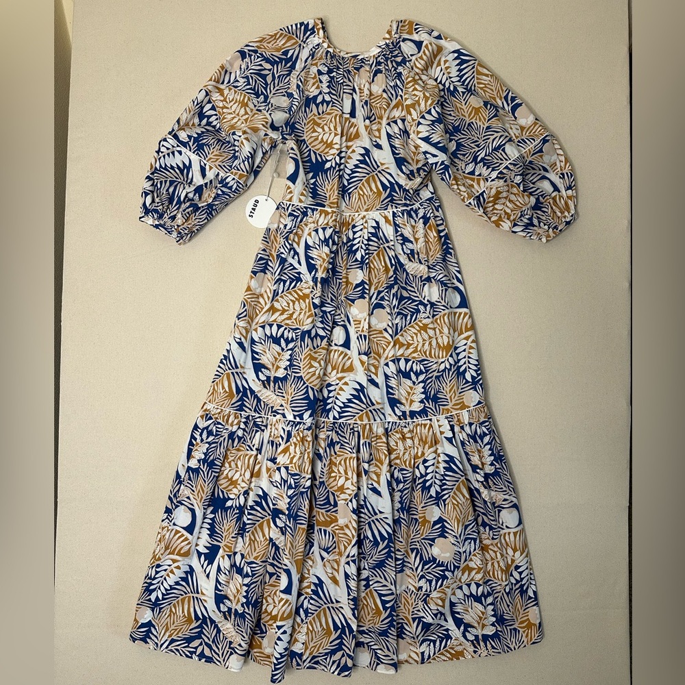 NWT STAUD Blue/Gold Land and Sea Tree Demi Dress Size Small - Picture 3 of 6